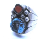 SIGNED WY TURQUOISE CORAL RING STERLING SILVER
