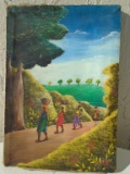 CARRIBBEAN OIL ON CLOTH CANVAS PAINTING NAIVE
