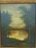 UNSIGNED PAINTING ON CANVAS ORNATE FRAME