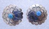 SIGN RB TURQUOISE CONCHO EARRINGS STERLING SILVER