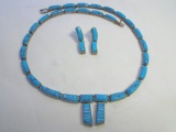 TURQUOISE NECKLACE & EARRINGS 950 STERLING SILVER