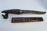 ANTIQUE ASIAN HUNTING KNIFE & WOOD SHEATH