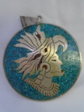 TURQUOISE INLAID PENDANT STERLING SILVER AZTEC