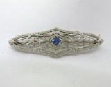 PLATINUM TOP 14K GOLD FILIGREE PIN BROOCH SAPPHIRE