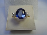 8.6 CARAT TANZANITE 1CT DIAMOND RING 14K GOLD