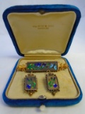 VICTORIAN ENAMEL 14K GOLD PIN EARRINGS BROOCH