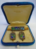 VICTORIAN ENAMEL 14K GOLD PIN EARRINGS BROOCH