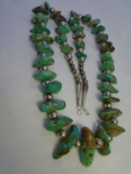 TURQUOISE BEAD NECKLACE STERLING SILVER NUGGET