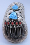 BEAR CLAW TURQUOISE BELT BUCKLE STERLING SILVER ES