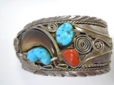 BEAR CLAW TURQUOISE BRACELET STERLING SILVER CUFF