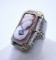 14K WHITE GOLD VICTORIAN SHELL CAMEO DIAMOND RING