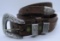 STERLING SILVER BUCKLE TOOLED LEATHER BELT 38