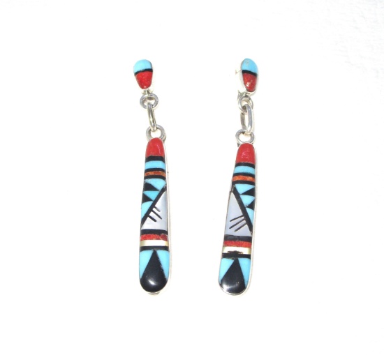 SIGNED RB TURQUOISE EARRING STERLING SILVER INLAY