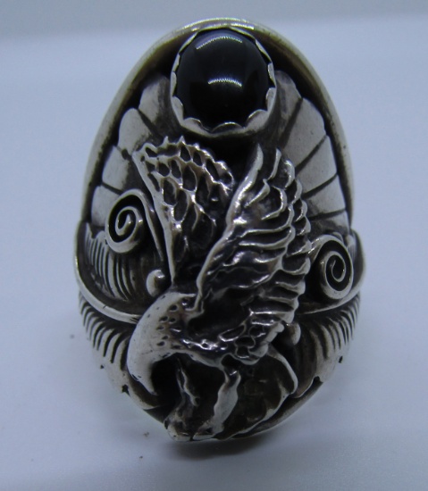 LAMBERT EAGLE ONYX RING STERLING SILVER