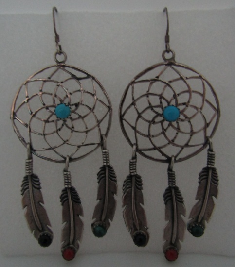 DREAM CATCHER TURQUOISE EARRINGS STERLING SILVER