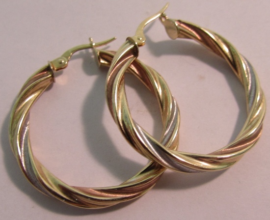 TRICOLOR HOOP EARRINGS 10K GOLD