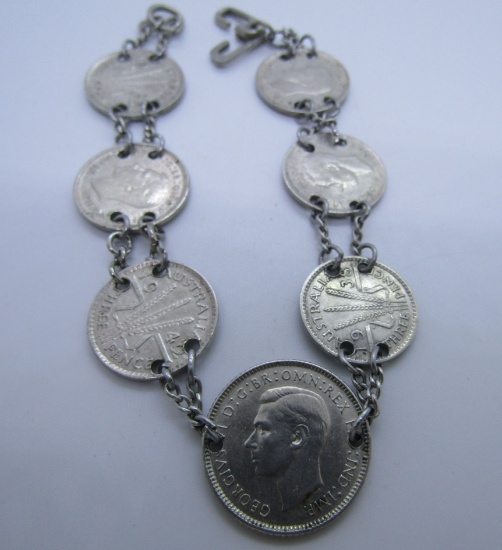 AUSTRALIAN SILVER COIN BRACELET 3 & 6 PENCE