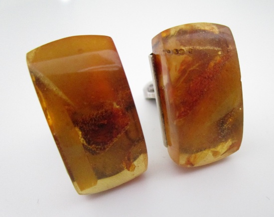 BALTIC AMBER CUFFLINKS 875 STERLING SILVER RUSSIA