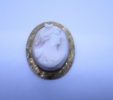 ANTIQUE 10K ANGEL SKIN 3D CAMEO PIN BROOCH