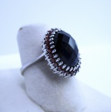 GARNET & ONYX RING STERLING SILVER