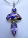 AMETHYST NECKLACE STERLING SILVER COLLAR ART GLASS