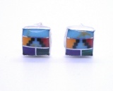 INLAY TURQUOISE EARRINGS STERLING SILVER