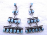 SIGNED HOB TURQUOISE EARRINGS STERLING SILVER