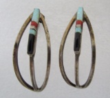 FREDDIE BARNEY EARRINGS STERLING SILVER INLAY