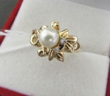 7MM PEARL DIAMOND RING 14K GOLD SIZE 9