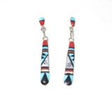 SIGNED RB TURQUOISE EARRING STERLING SILVER INLAY