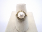 7.5MM PEARL AND .50CT DIAMOND RING 14K GOLD