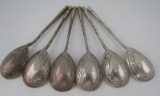 6 ENGRAVED RUSSIAN SPOONS STERLING SILVER