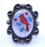 CARDINAL RING STERLING SILVER MOP CORAL TURQUOISE