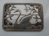 EARLY SWAN PIN STERLING SILVER BROOCH