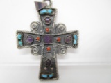 TURQUOISE AMETHYST STERLING SILVER CROSS PENDANT