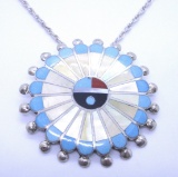 SUNFACE PIN PENDANT NECKLACE STERLING SILVER INLAY