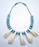 HEISHI TURQUOISE SILVER BEAD NECKLACE BUFFALO