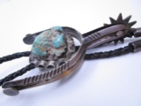 TURQUOISE SPUR BOLO TIE STERLING SILVER NECKLACE