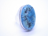 SIGNED T TURQUOISE RING STERLING SILVER SIZE 12