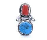 WAYNE ETSITTY TURQUOISE CORAL RING STERLING SILVER