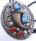 BEAR CLAW BOLO NECKLACE TURQUOISE STERLING SILVER