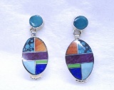 YAZZIE TURQUOISE INLAY EARRINGS STERLING SILVER