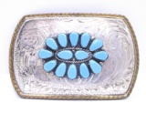 TURQUOISE BELT BUCKLE STERLING SILVER COMSTOCK
