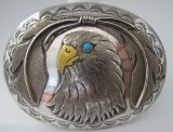 CASTILLO TURQUOISE BELT BUCKLE STERLING SILVER