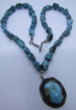TURQUOISE NECKLACE STERLING SILVER PENDANT  17.5