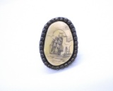 SAILING SHIP SCRIMSHAW RING STERLING SILVER