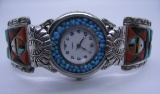 V M BEGAY TURQUOISE WATCH BRACELET STERLING SILVER