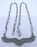 NEEDLE POINT TURQUOISE NECKLACE STERLING SILVER