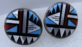 INLAY TURQUOISE MOP EARRINGS STERLING SILVER