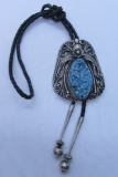 HUGE NAVAJO TURQUOISE STERLING SILVER BOLO TIE